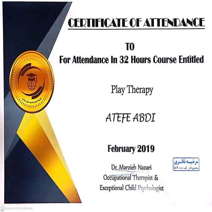گواهی دروره بازآموزی بازی درمانی