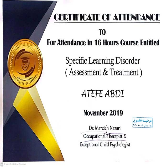 گواهی دوره درمان اختلالات یادگیری